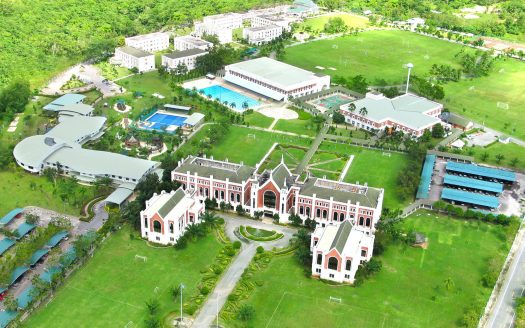 Luxury estate with lush green grounds and modern amenities.