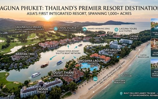Aerial view of Laguna Phuket beachfront resort complex