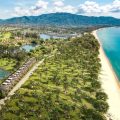 Aerial view of tropical beach and villas