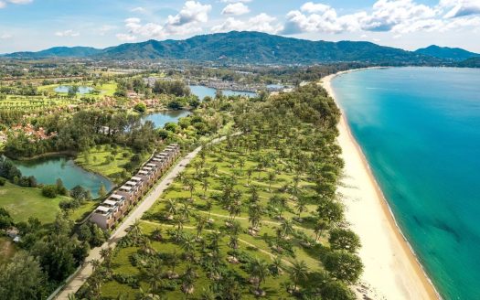 Aerial view of tropical beach and villas