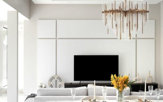 Elegant living and dining area in a luxury 4-bedroom villa for rent.