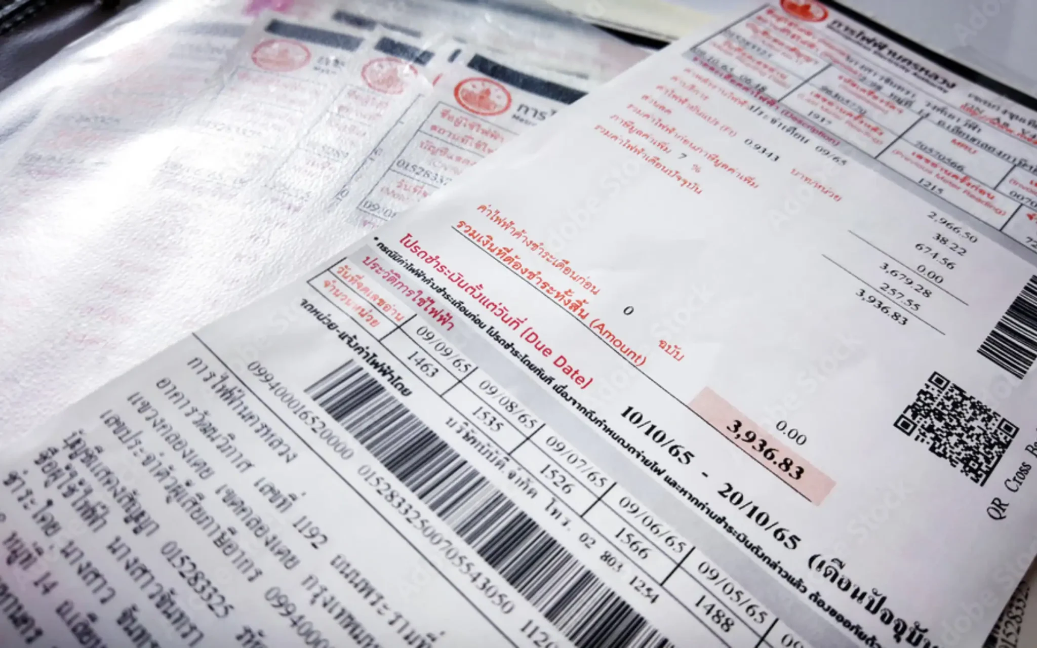 Utility bill document showing payment details and barcode.