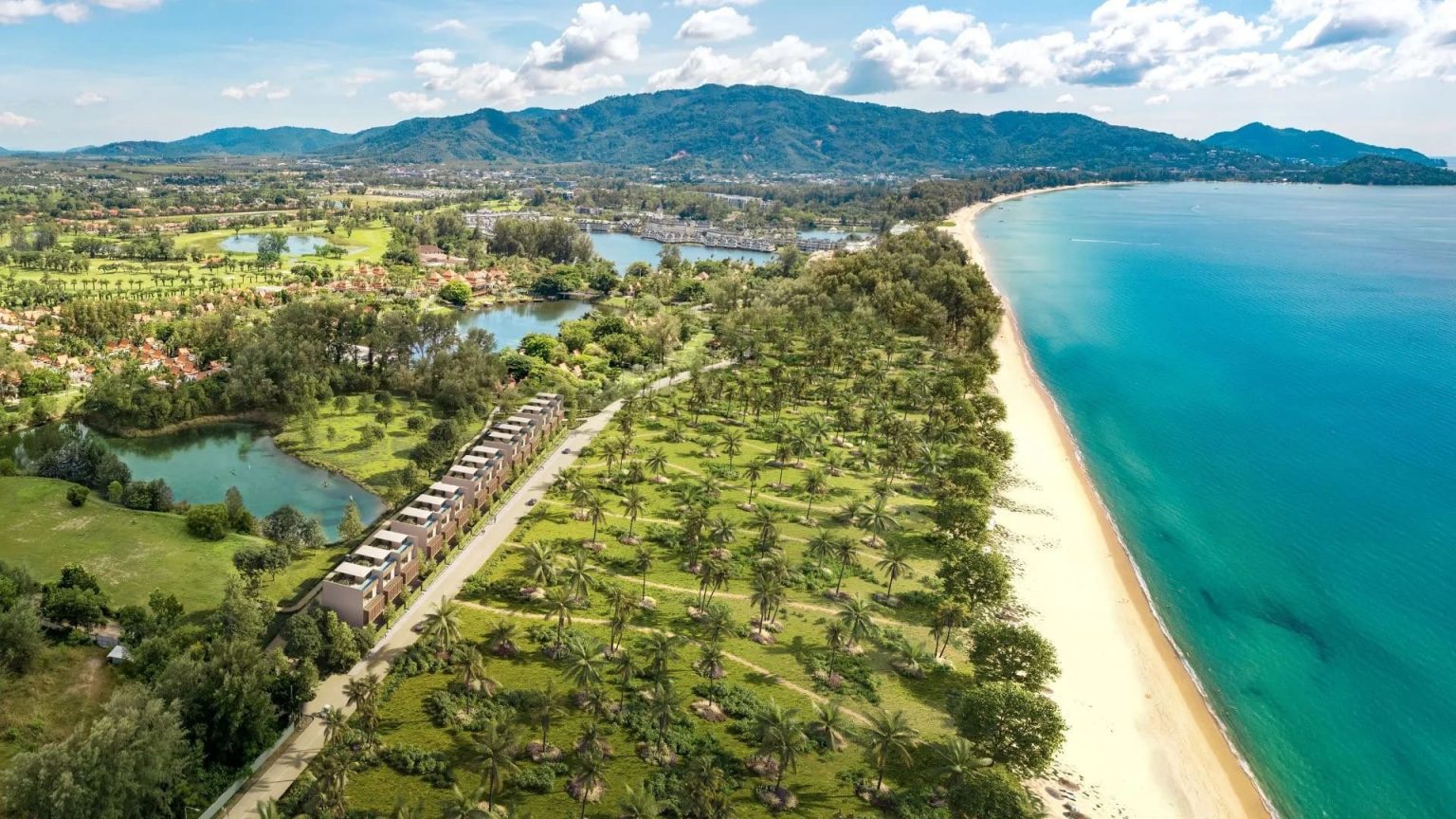 Aerial view of tropical beach and villas