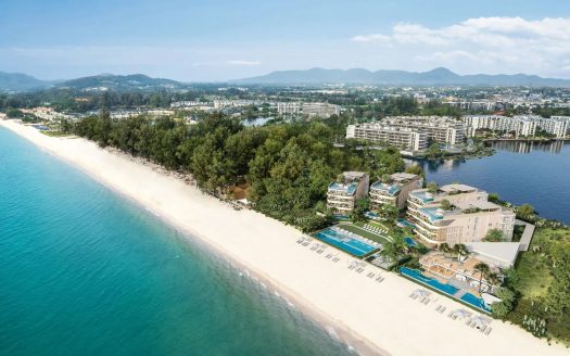 Aerial view of luxury beachfront resort and lagoon